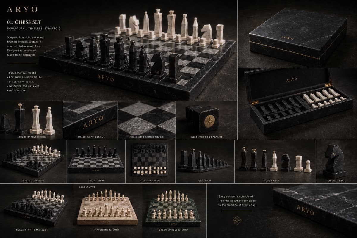 Marble Chess Set in Nero / Ivory
