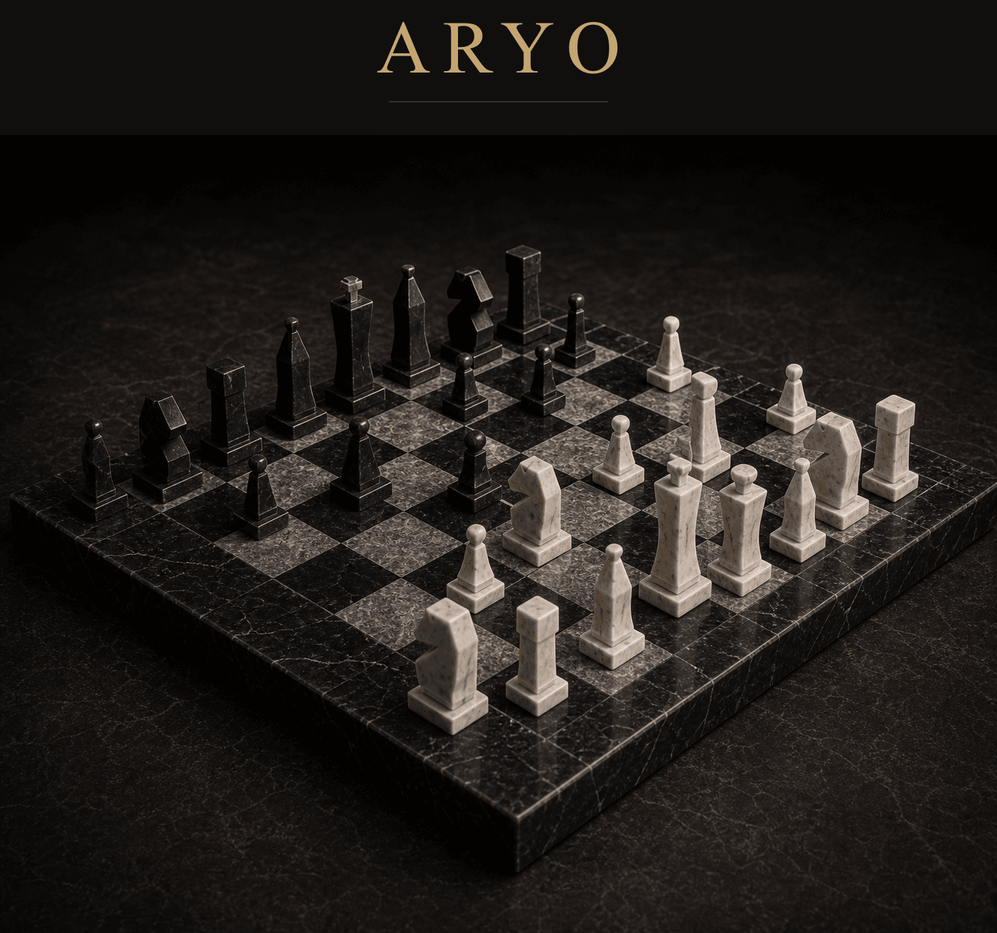 ARYO marble chess set in black and ivory stone